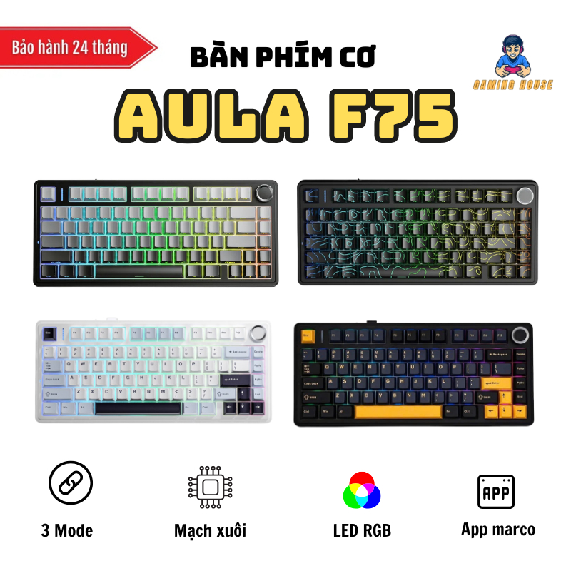 [ Bảo hành 2 năm ] Bàn phím cơ Aula F75 hàng chính hãng mã VNA - 3 Mode - LED RGB - App Marco - Mạch