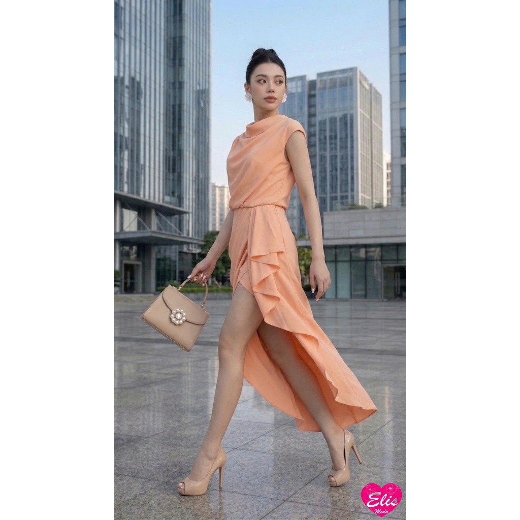 Đầm dự tiệc thiết kế xếp ly cao cấp 𝐏𝐞𝐚𝐜𝐡 𝐄𝐦𝐢𝐞 𝐃𝐫𝐞𝐬𝐬