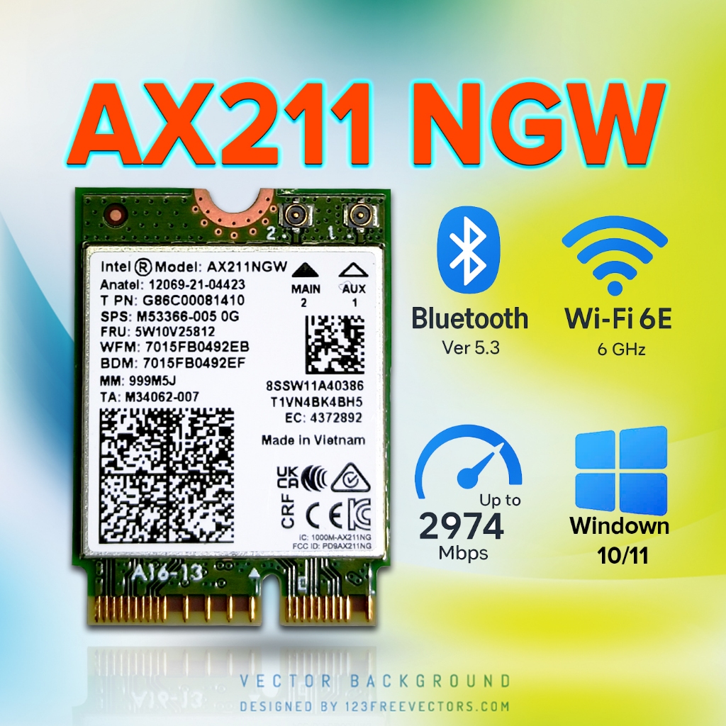 [Chính hãng] WiFi 6 Card AX211NGW AX201 Bộ chuyển đổi thẻ mạng Wi-Fi 2.4G / 5Ghz Bluetooth5.2 Intel 