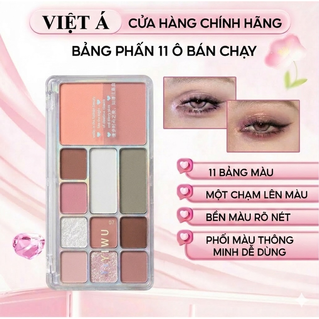 Bảng phấn mắt 10+ô She Della tone hồng đen Enstore