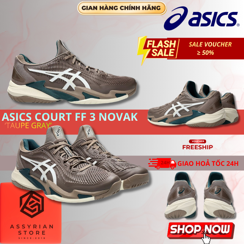 💯Assyrian Store💯Giày Asics Court FF 3 Novak Nâu Xanh Trắng Thể Thao Tennis Pickleball