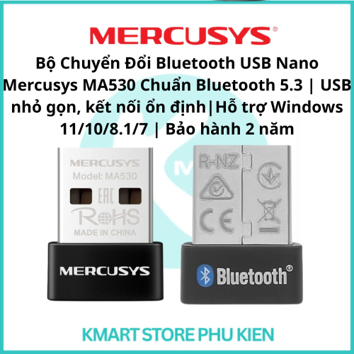 Bộ Chuyển Đổi Bluetooth USB Nano Mercusys MA530 Chuẩn Bluetooth 5.3 | USB nhỏ gọn,|Hỗ Trợ Windows 11