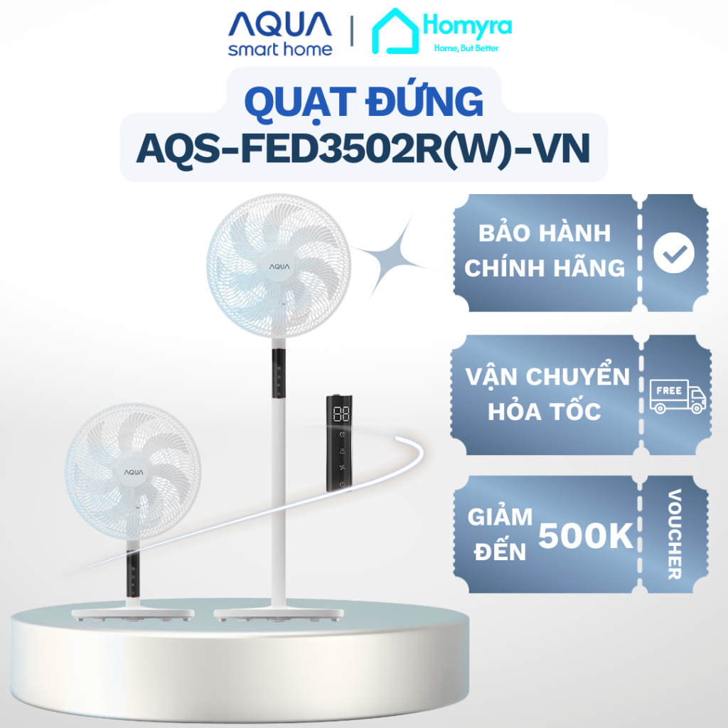 Quạt Đứng AQUA AQS-FED3502R 7 Cánh, Remote, Êm Cho Phòng Ngủ, Hẹn Giờ 12H
