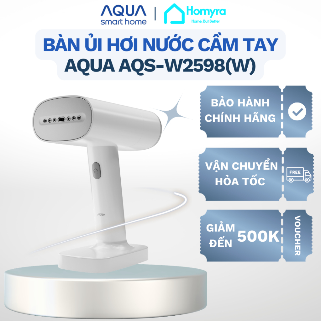 Bàn Ủi Hơi Nước Cầm Tay AQUA AQS-W2598 1300W, Ủi Treo & Khô, Chống Rò Rỉ, Nhỏ Gọn