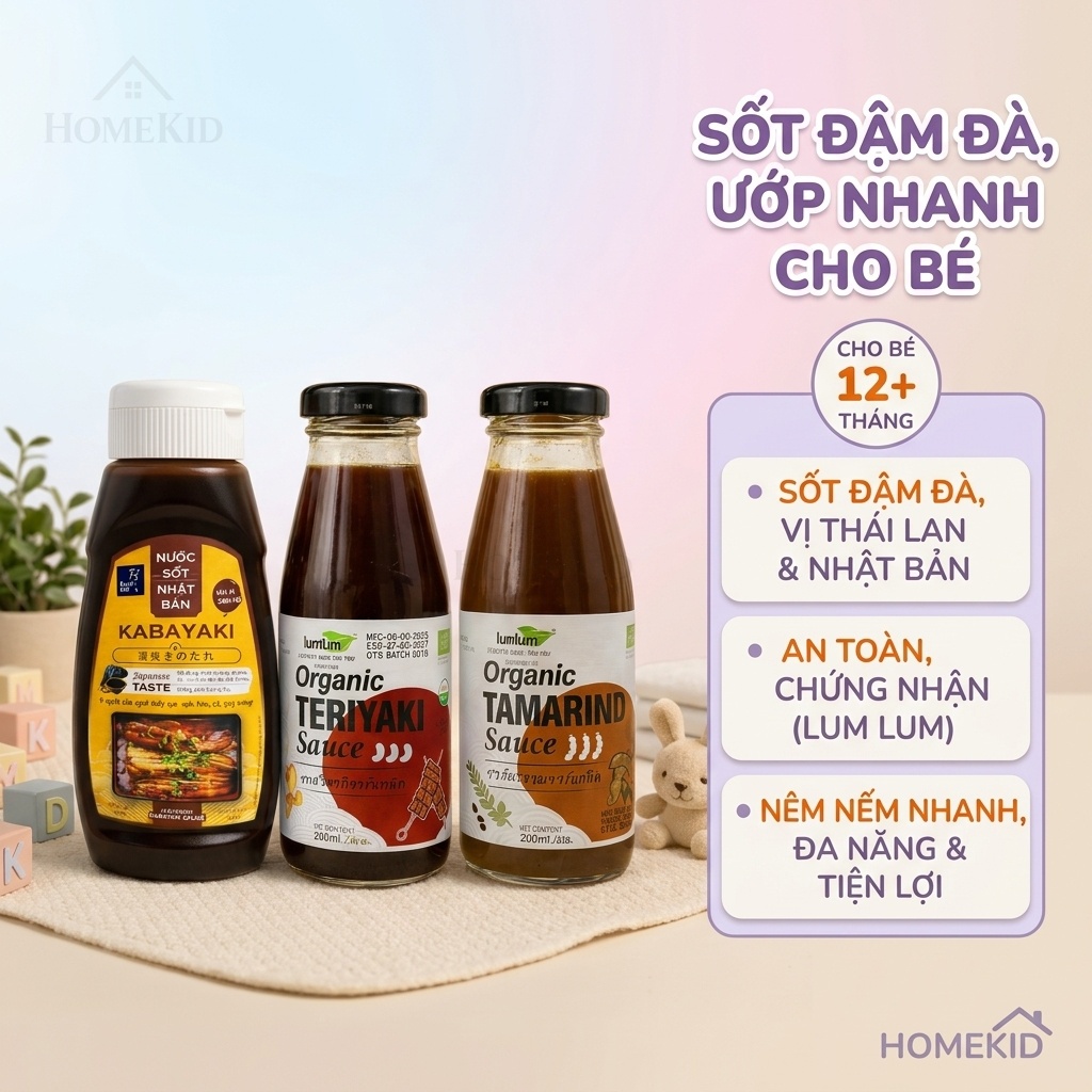 Sốt Kabayaki, Sốt Teriyaki, Sốt me LumLum hữu cơ cho bé từ 1 tuổi hương vị đậm đà, an toàn