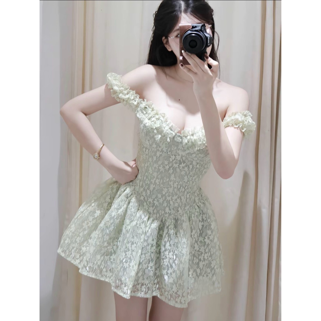 [BÈO BÉO BIGSIZE ] VÁY REN HOA NHÍ ÁNH NHŨ DÁNG NGẮN XOÈ TẦNG BỒNG TAY BO FORM BIGSIZE 60-90KG | BigBuy360 - bigbuy360.vn