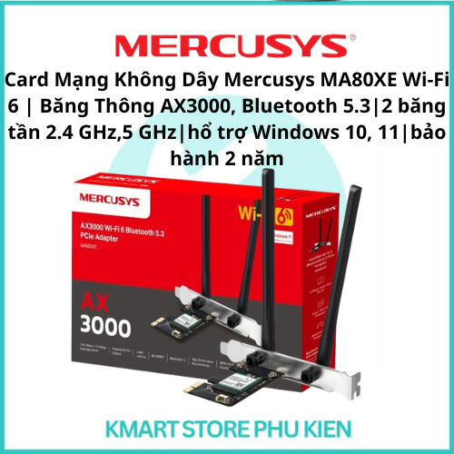 Card Mạng Không Dây Mercusys MA80XE Wi-Fi 6 | Băng Thông AX3000, Bluetooth 5.3|2 băng tần 2.4 GHz,5 