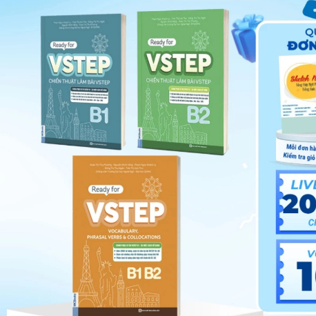 Sách - Combo 3 quyển - Ready for VSTEP B1, B2 - Chiến Thuật Làm Bài và Tổng hợp từ vựng luyện nói B1