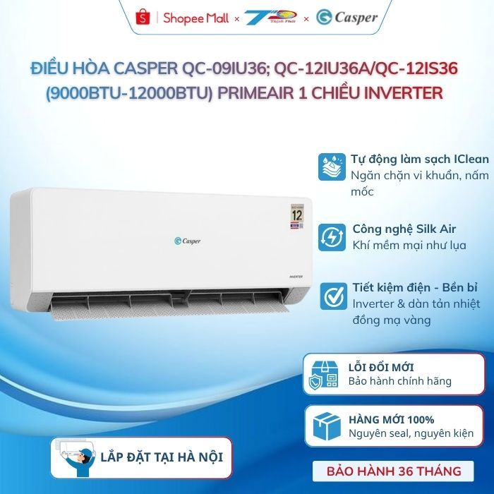 Điều hòa Casper QC-09IU36; QC-12IU36A/ QC-12IS36 (9000BTU-12000BTU) PrimeAir 1 chiều Inverter