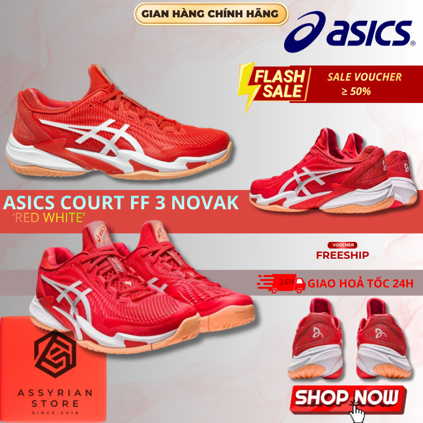 💯Assyrian Store💯Giày Asics Court FF 3 Novak Đỏ Cam Trắng Thể Thao Tennis Pickleball