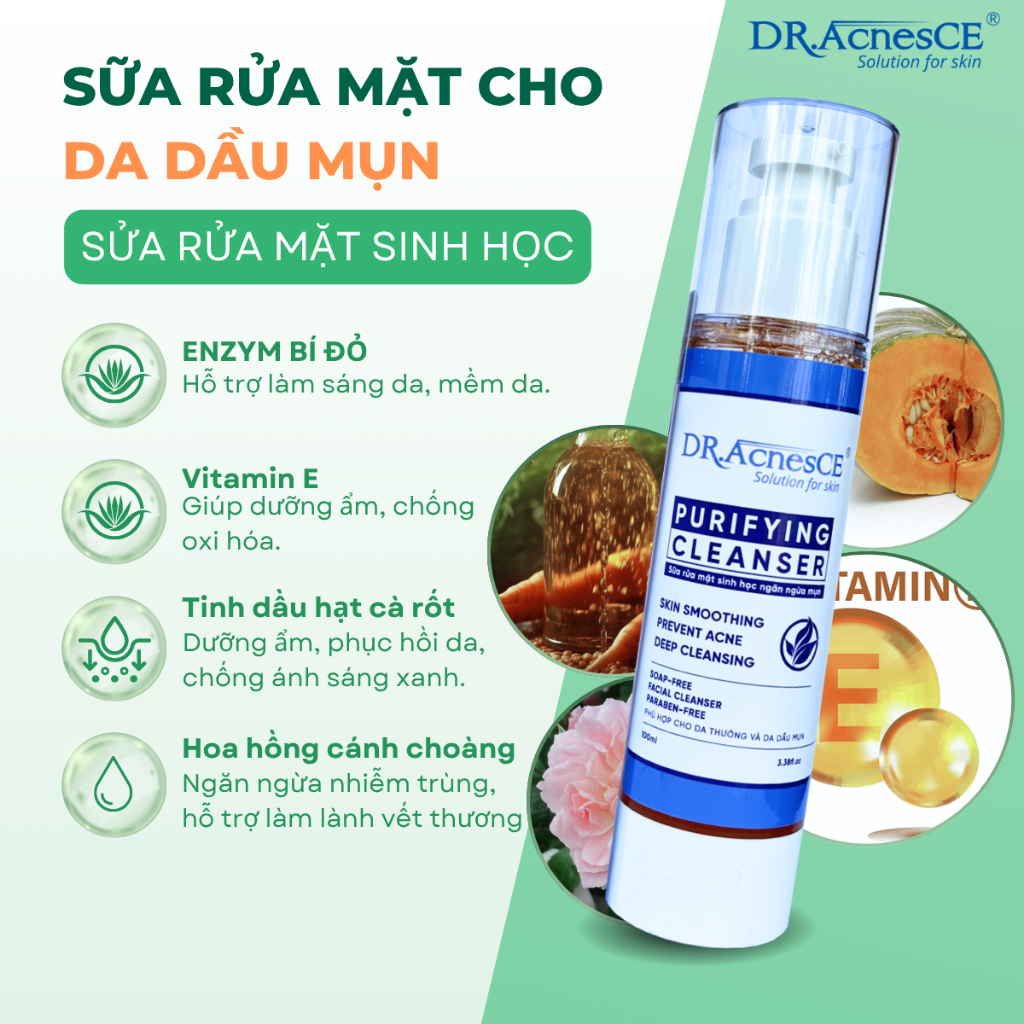 DR.ACNESCE Sữa Rửa Mặt Sinh Học Dành Cho Da Mụn, Da Dầu Purifying Cleanser, Dung Tích 100Ml