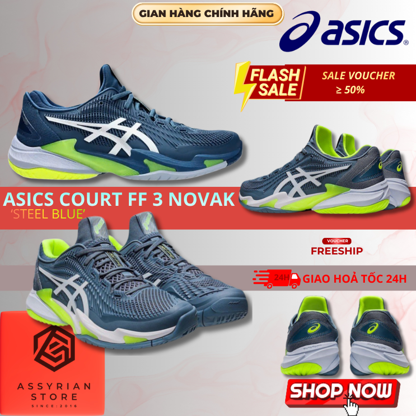 💯Assyrian Store💯Giày Asics Court FF 3 Novak Xám Vàng Trắng Thể Thao Tennis Pickleball