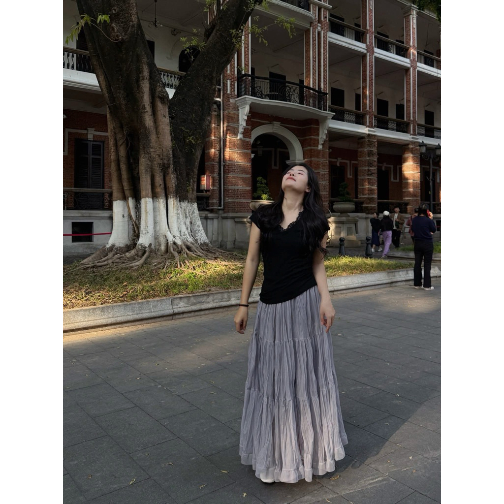 [SẴN ĐỦ MÀU] Chân váy dài  90cm dáng xoè chất VOAN NHĂN 3 tầng cạp chun co giãn “TIARA” | BigBuy360 - bigbuy360.vn