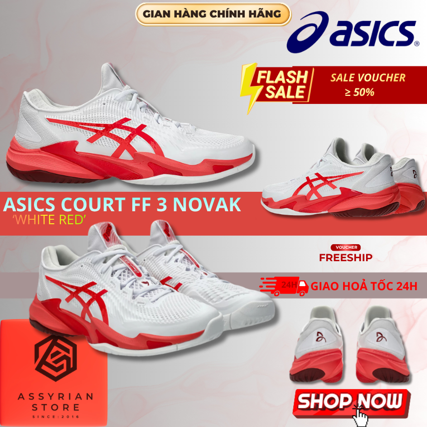 💯Assyrian Store💯Giày Asics Court FF 3 Novak Trắng Đỏ Thể Thao Tennis Pickleball