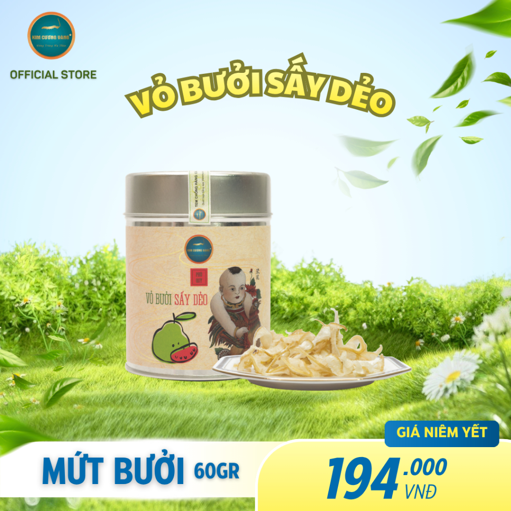 Vỏ Bưởi Sấy Dẻo Kim Cương Vàng - Hương Vị Tự Nhiên, Hỗ Trợ Giảm Cân, Ngăn Ngừa Lão Hóa (60Gr/Hộp)