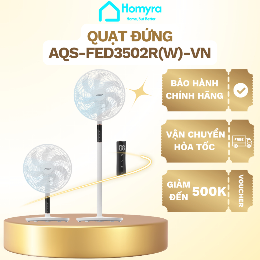 Quạt Đứng AQUA AQS-FED3502R 7 Cánh, Remote, Êm Cho Phòng Ngủ, Hẹn Giờ 12H