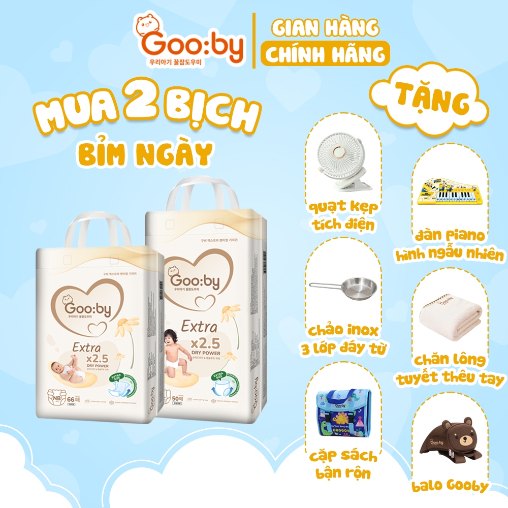 (Combo quà) 2 Bịch Tã/bỉm Gooby Extra mềm mại, chống tràn, siêu thấm hút đủ size cho bé 4-30KG