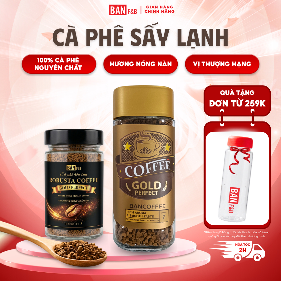 [MỚI] Cà Phê Sấy Lạnh Robusta, Cafe Sấy Lạnh Hoà Tan Không Đường Nguyên Chất Bản Cà Phê Bản F&B 100g