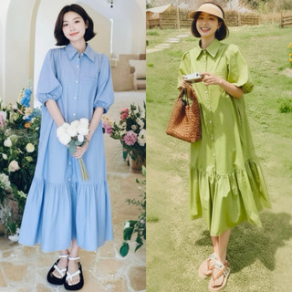 Đầm sơ mi suông đuôi cá 2 màu, váy dạo phố du lịch hè (kèm hình thật)