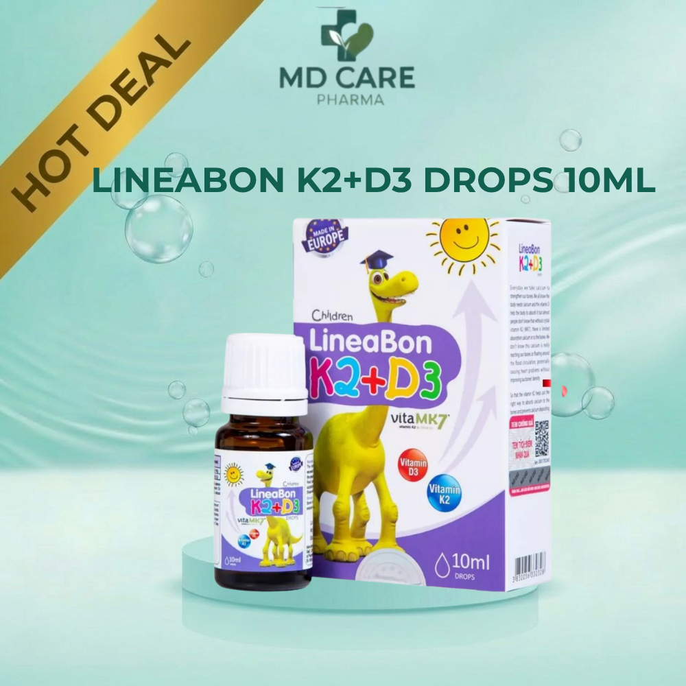 LineaBon D3 K2 10ml – Vitamin D3 + K2 MK7 Nhỏ Giọt Cho Bé, Hỗ Trợ Hấp Thu Canxi, Tăng Chiều Cao