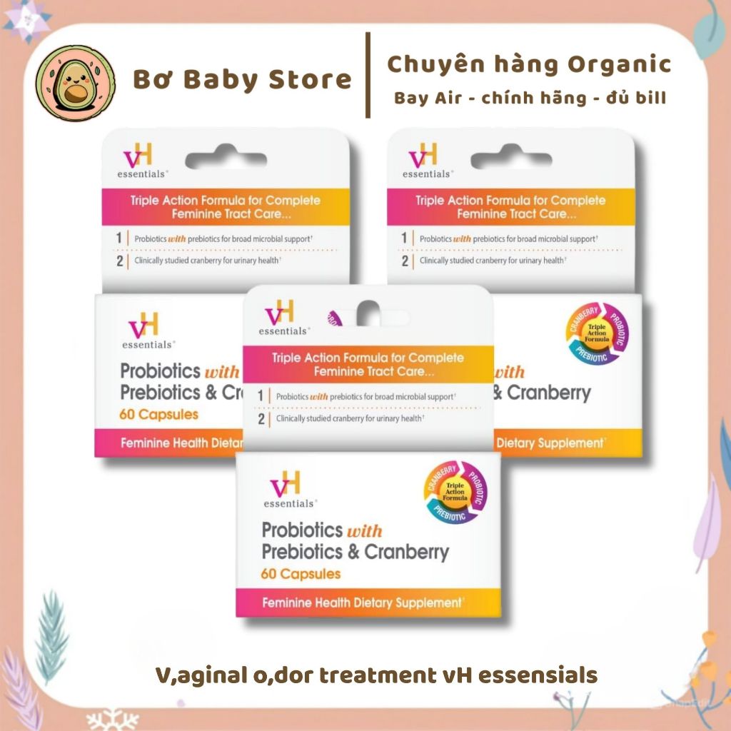 Viên uống bổ sung lợi khuẩn vH Essentials Probiotics Prebiotics Cranberry Cân Bằng pH MỸ (BAY AIR)