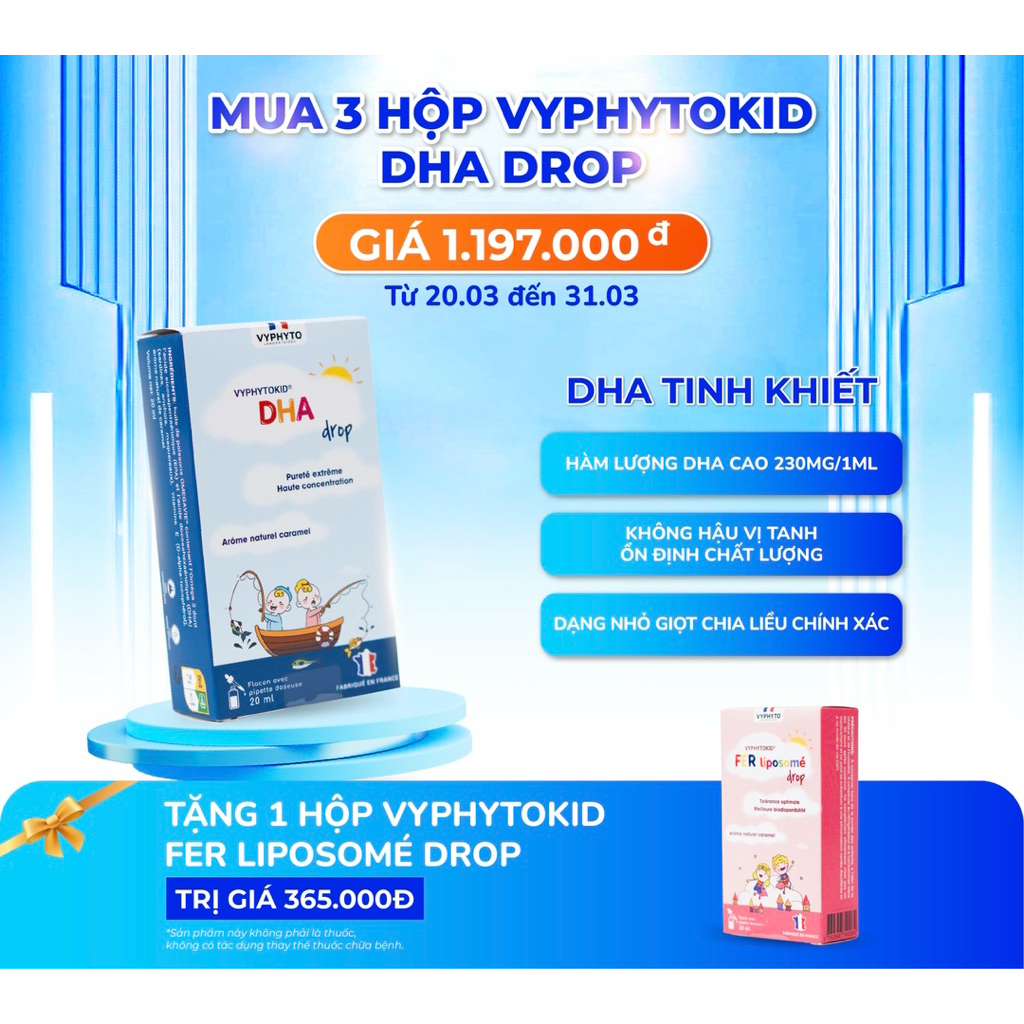 Thực phẩm bảo vệ sức khoẻ VYPHYTOKID DHA drop hỗ trợ bổ sung DHA tinh khiết, hàm lượng cao