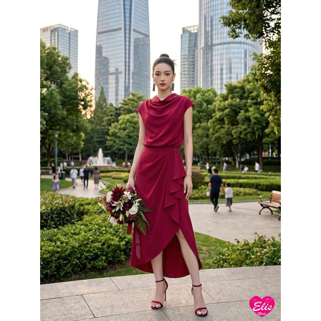 Đầm dự tiệc thiết kế xếp ly cao cấp 𝐑𝐞𝐝 𝐄𝐦𝐢𝐞 𝐃𝐫𝐞𝐬𝐬