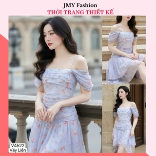 V4523 Váy voan hoa trắng trễ vai nhún eo sang chảnh [TH Hà Thanh] váy đầm hoa nhí dáng ôm đuôi cá ngắn tiểu thư