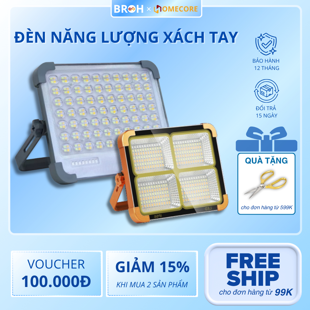 Đèn Năng Lượng Mặt Trời Đa Năng Cầm Tay 300W, Tích Điện,Chống Nước IP66