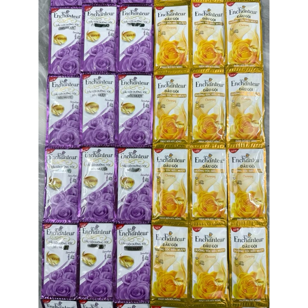 Combo 10 - Dây Dầu Gội - Xả Enchenteur 12 Gói x 6g Tím-Vàng