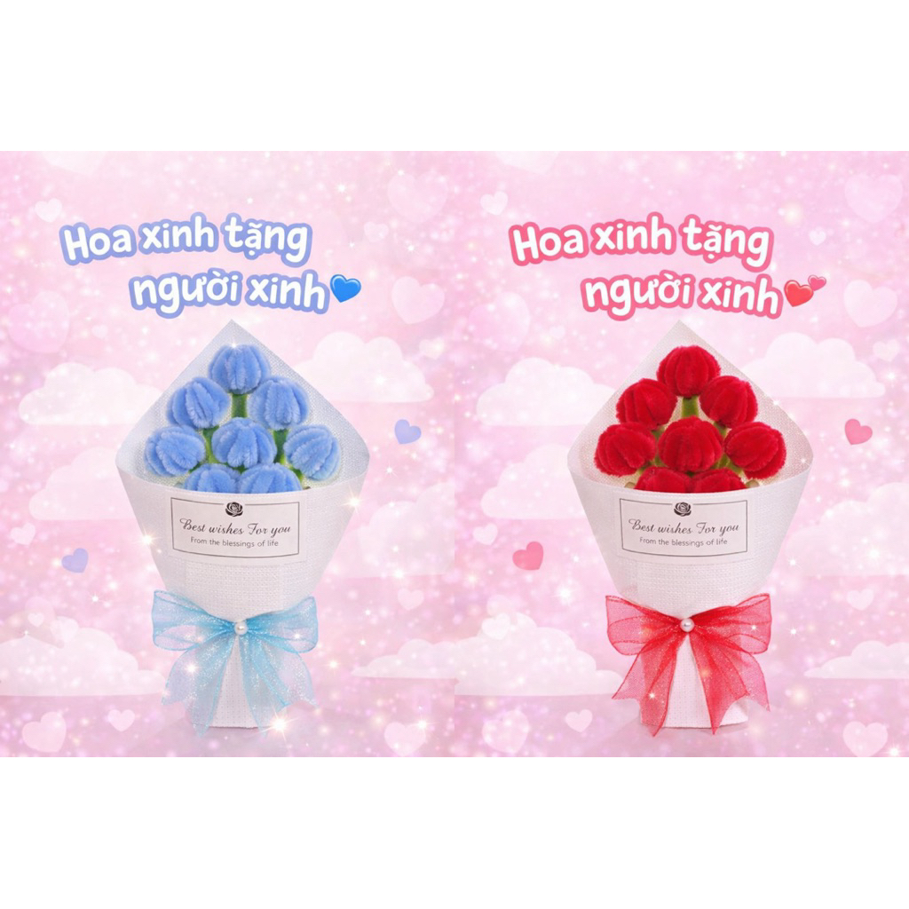 Bó Hoa Tulip Mini Đẹp - Hoa Tulip Mini 8 Bông Cao 18-19x12-13x6-7-8 Tinh Tế Nhẹ Nhàng Cho Quà Tặng