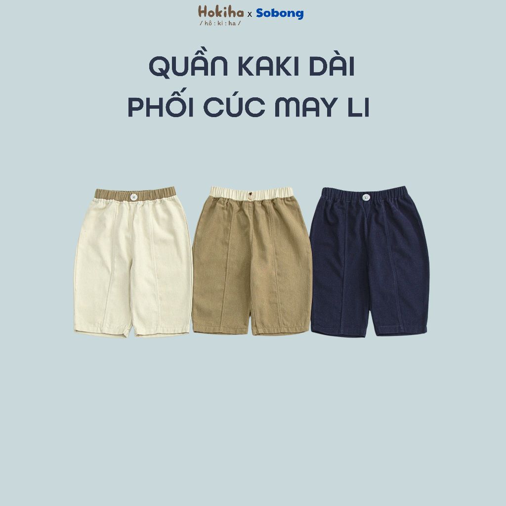 Quần kaki dài may li phối cúc Hokiha cho bé năng động, chất vải kaki mềm mại, thoáng mát size 8-17kg