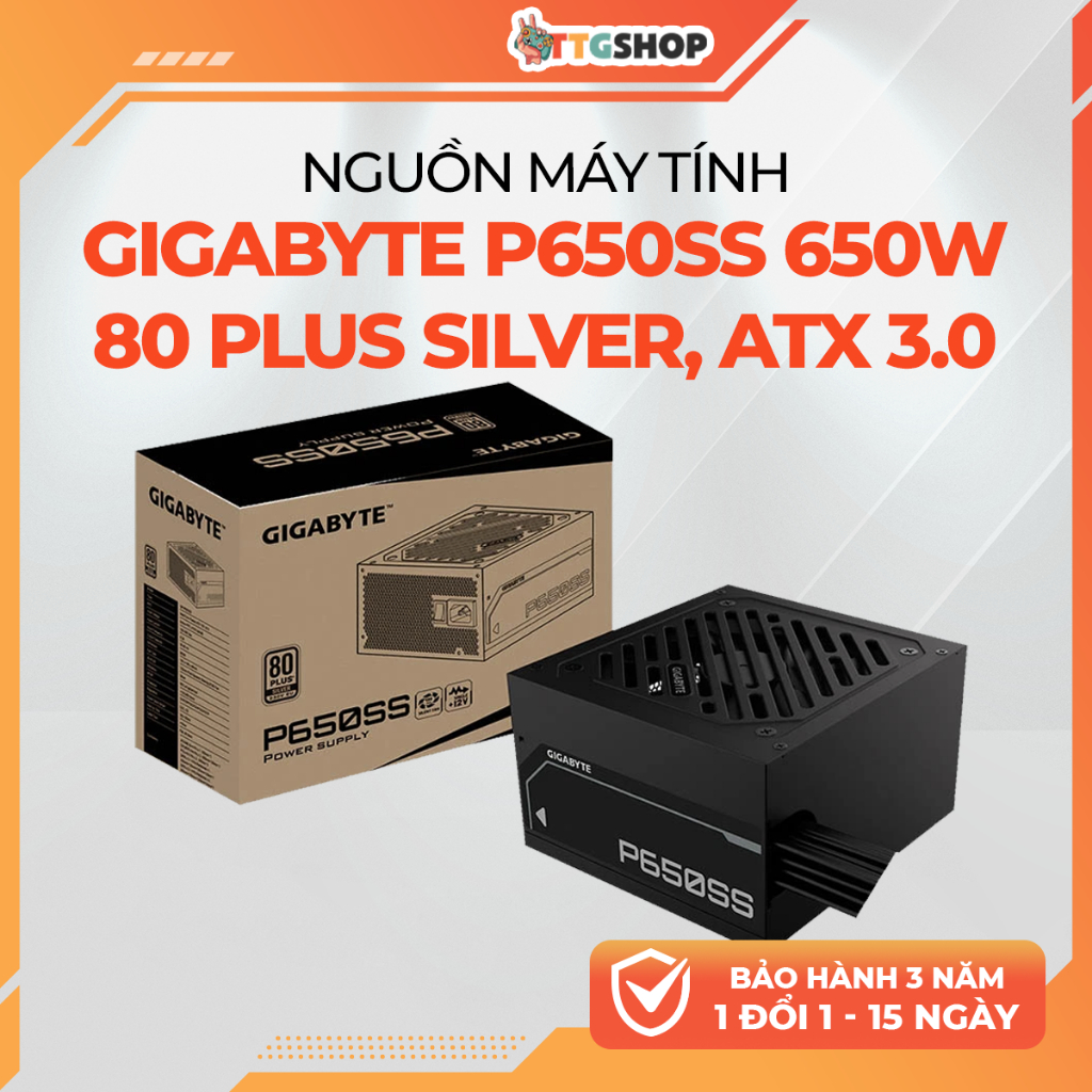Nguồn GIGABYTE P650SS 650W 80 Plus Silver ATX 3.0 quạt FDB 120mm PSU máy tính
