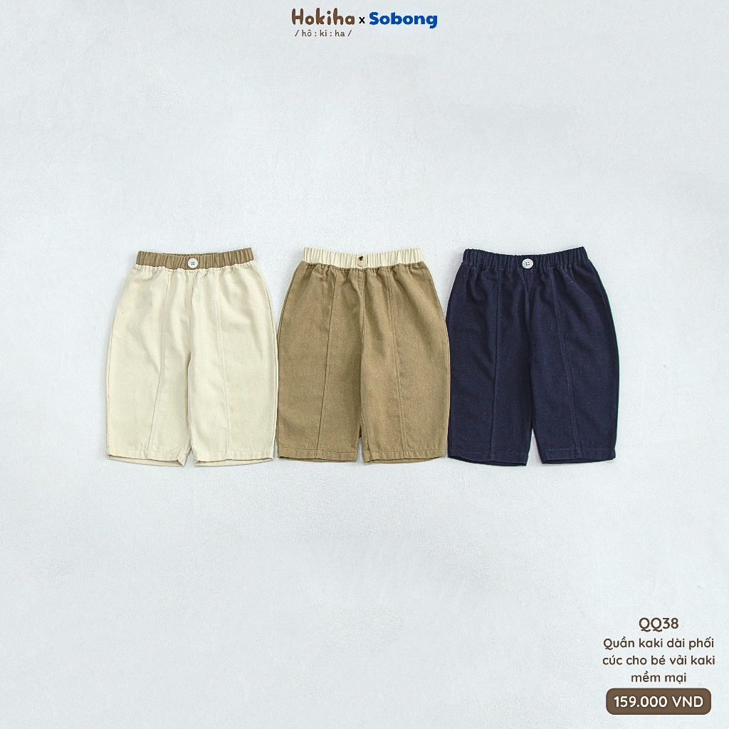 Quần kaki dài may li phối cúc Hokiha cho bé năng động, chất vải kaki mềm mại, thoáng mát size 8-17kg