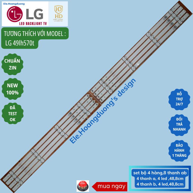 Thanh led tivi LG 49LH570T (set bộ 8 thanh mỗi thanh 4 LED 3V)-ele.hoangduong