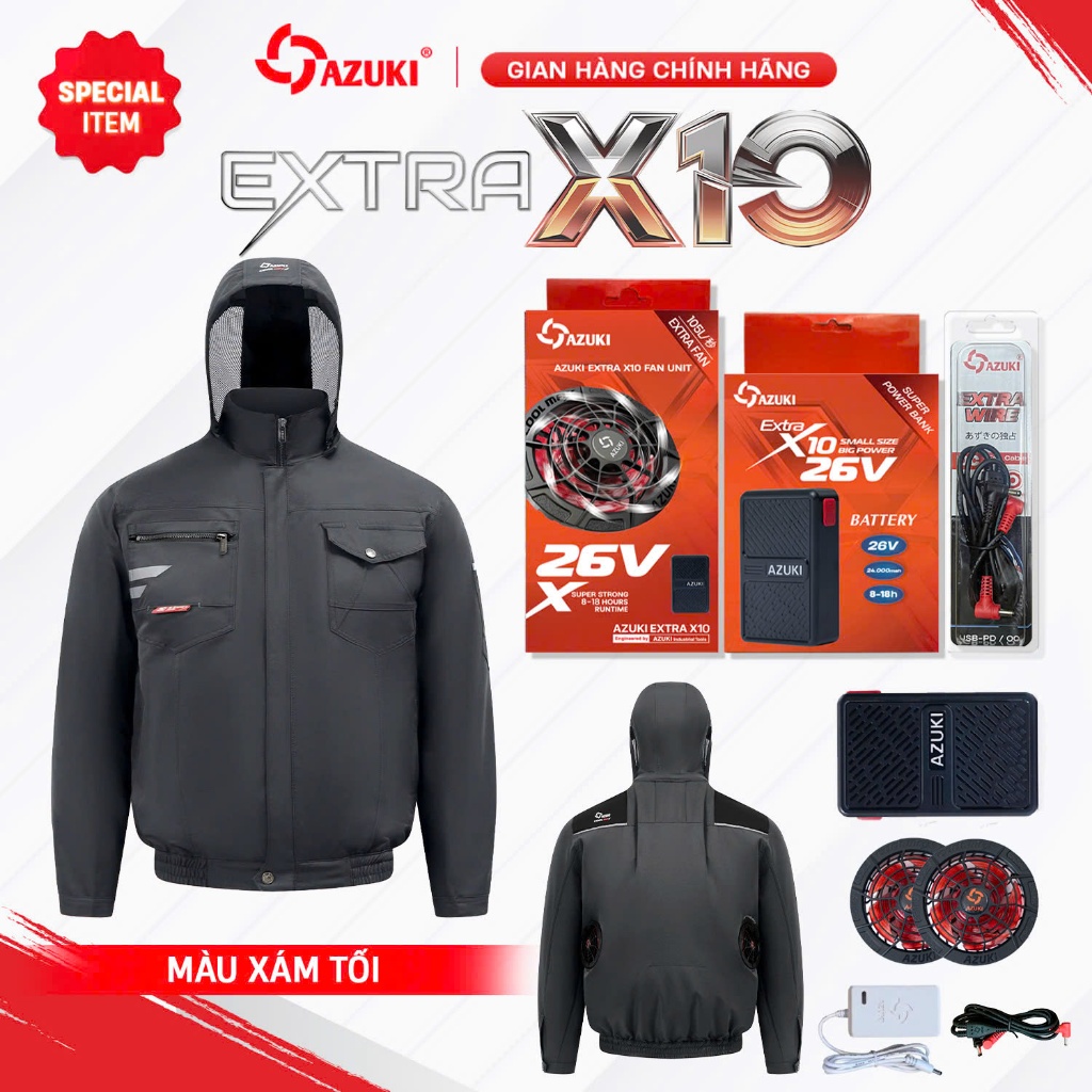MÀU XÁM TỐI BST ÁO ĐIỀU HÒA AZUKI EXTRA S8 2026 Phiên bản quạt Azuki X10 26V 2026