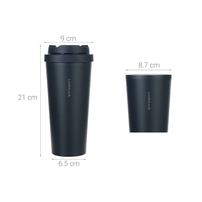 Ly giữ nhiệt 550ml Lock&Lock LHC3249 Màu Xanh Navy mở nắp một chạm, thép không gỉ inox 316L