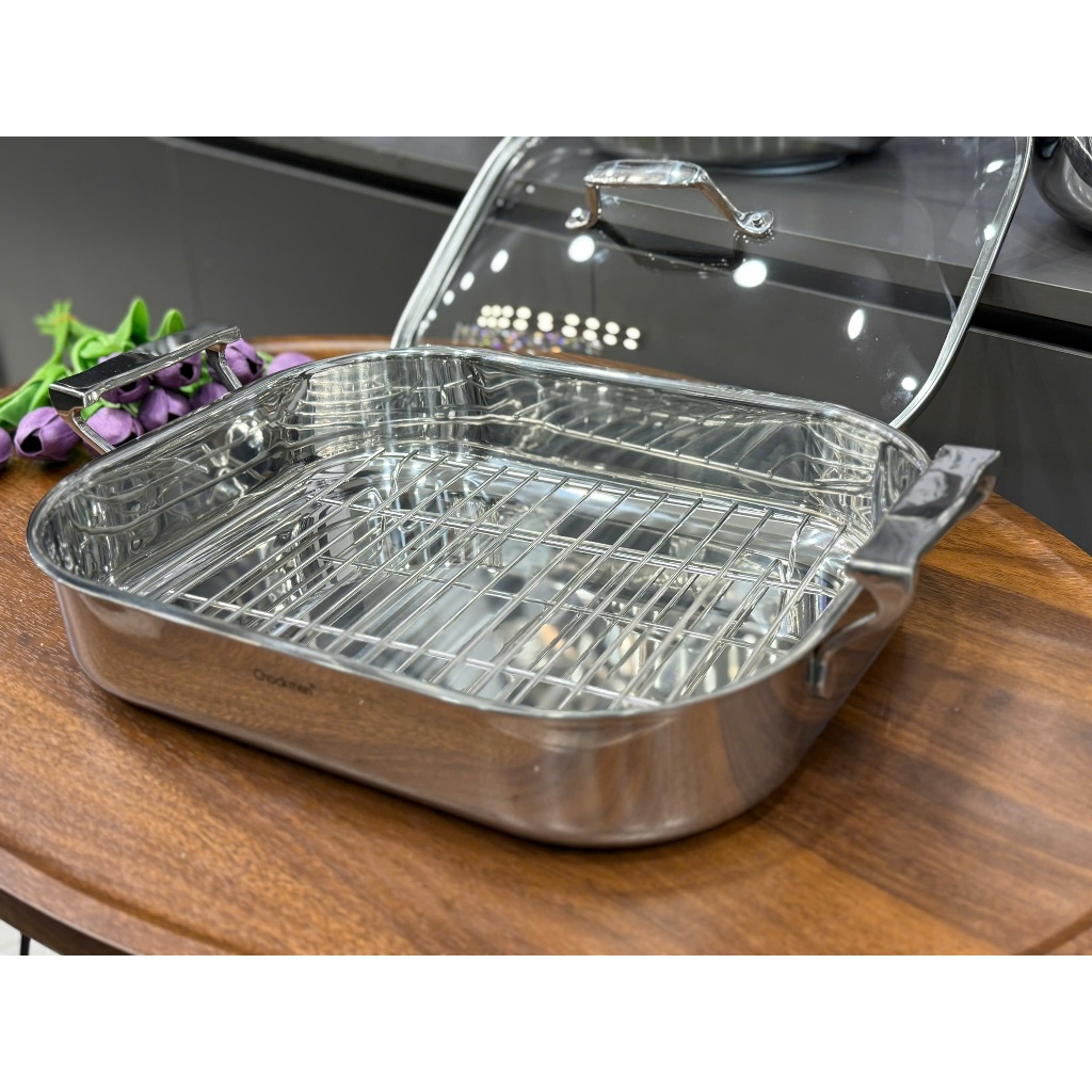 Nồi hấp cá Chockmen [828] chữ nhật 35*28cm, inox 3 lớp liền khối kèm vỉ hấp C828