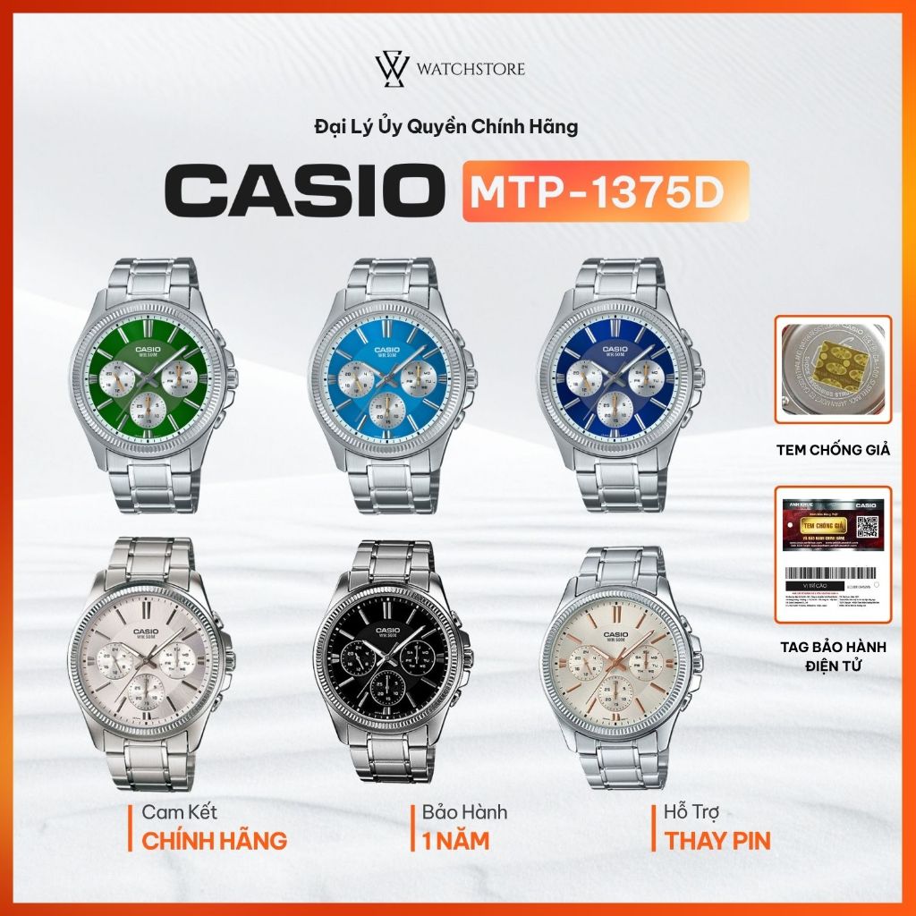Đồng hồ Casio Nam MTP-1375D Kính Khoáng Size Mặt 43.5mm Dây Kim Loại Chính Hãng