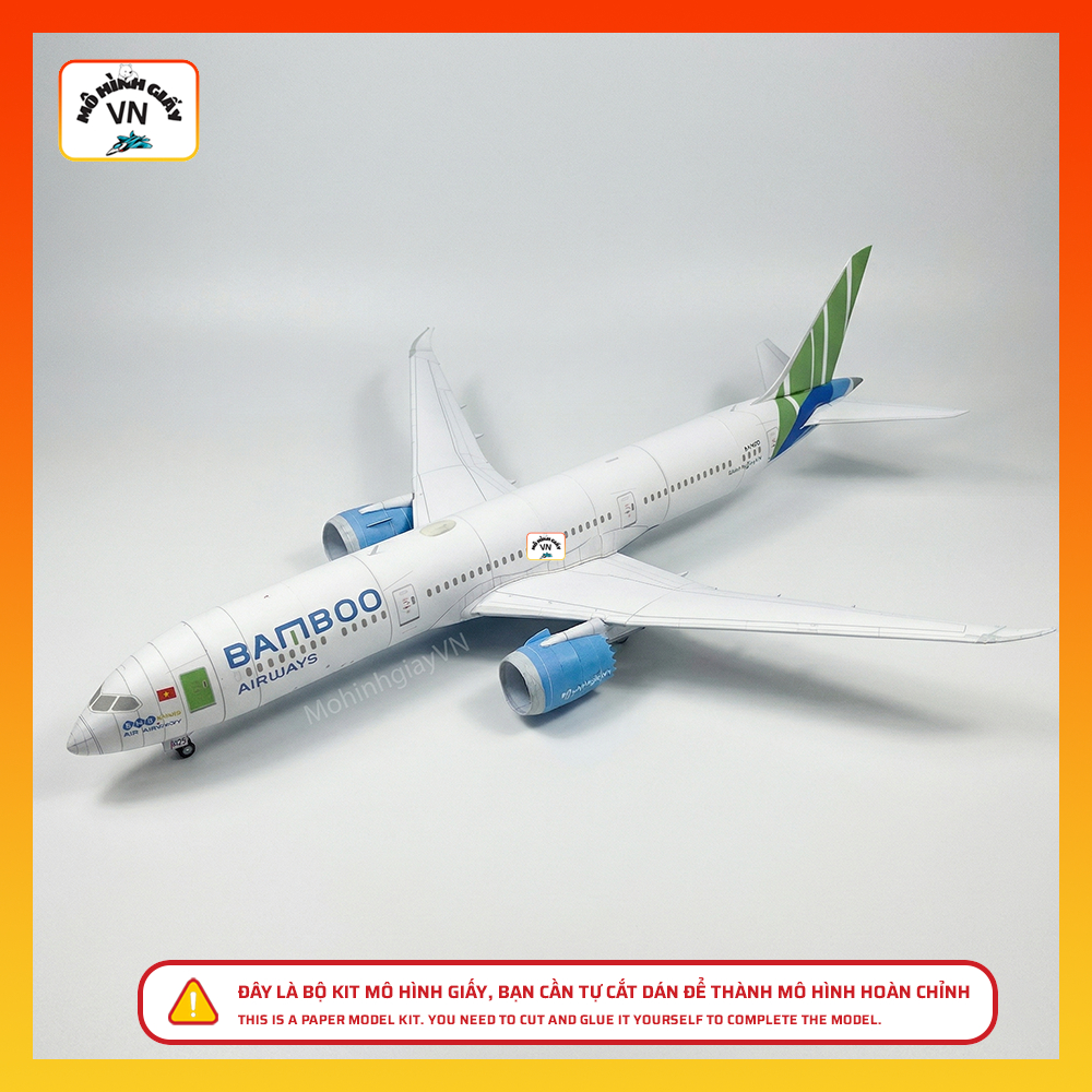 Bộ Kit Lắp Ráp Mô Hình Giấy Máy Bay Boeing B787-9 Bamboo Airways Tỉ Lệ 1/120 Chất Liệu Giấy Cao Cấp 