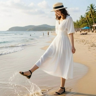 Đầm midi tay cánh dơi xếp li 2 màu (kèm hình thật)