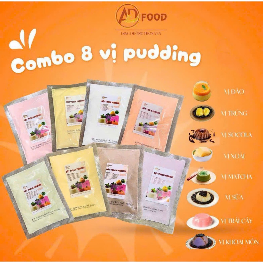 Set bột 8 vị pudding ADFOOD thơm ngon dơn giản làm tại nhà