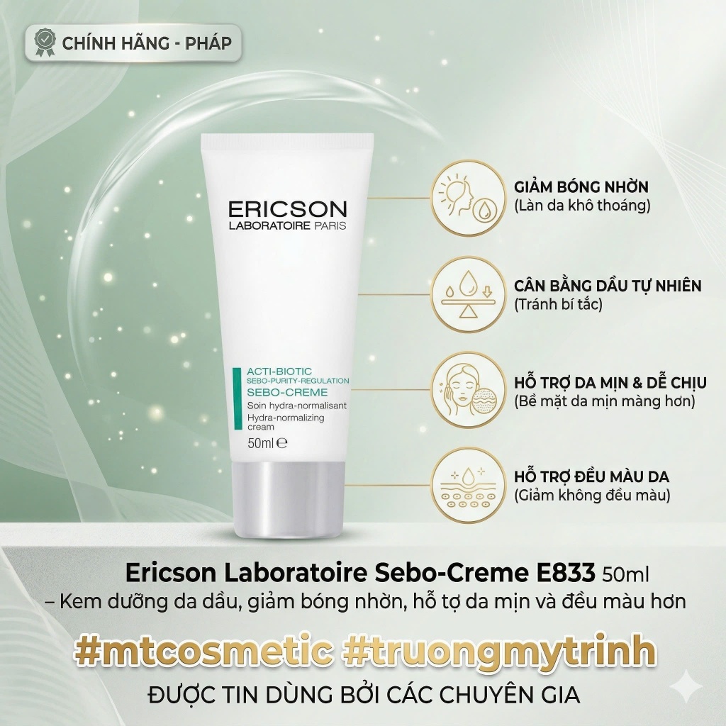 Kem dưỡng da dầu, giảm bóng nhờn, hỗ trợ da mịn và đều màu hơn Ericson Laboratoire Sebo-Creme E833 5