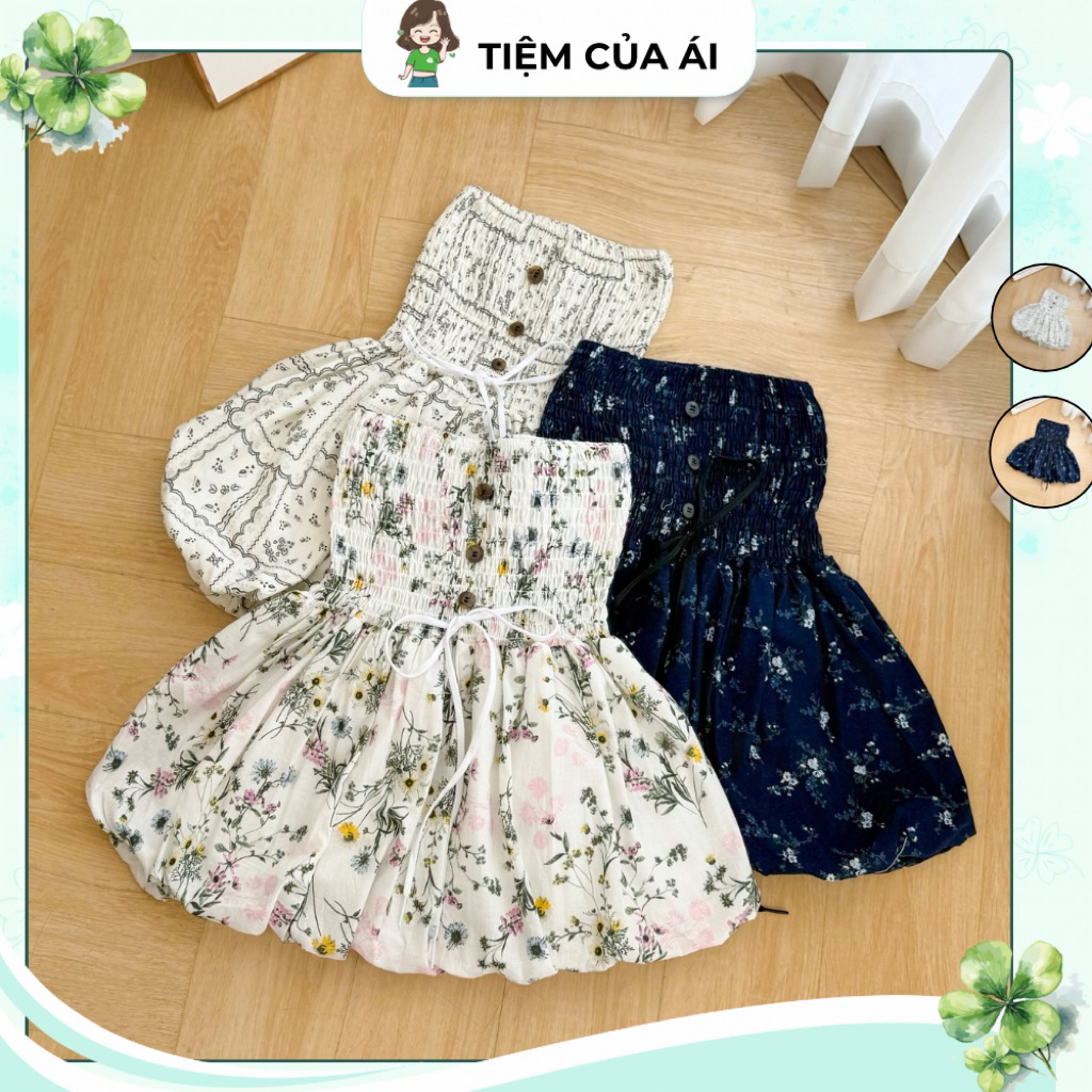 Áo Ống Nữ Chấm Bi, Hoa Nút Nhựa Đính Dây Giữa Ngực Form Bí Babydoll Bồng | BigBuy360 - bigbuy360.vn