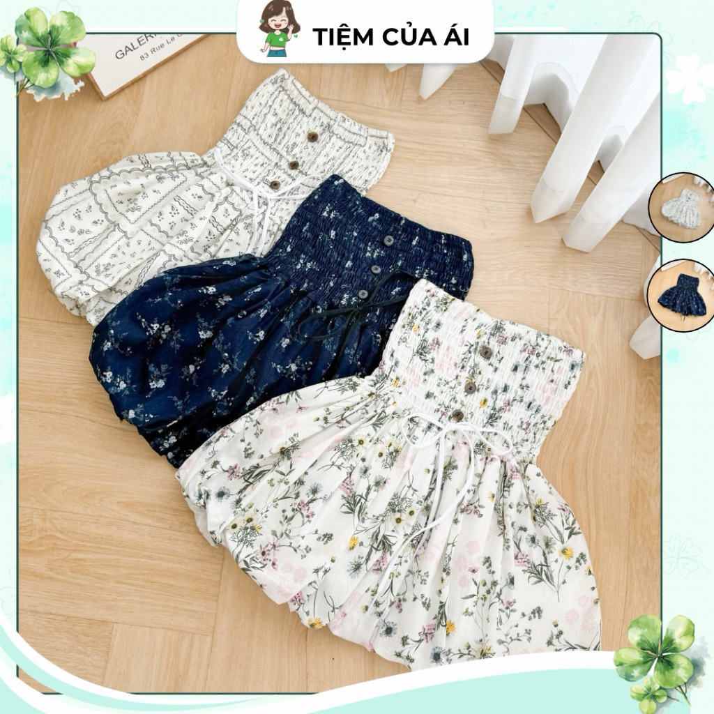 Áo Ống Nữ Chấm Bi, Hoa Nút Nhựa Đính Dây Giữa Ngực Form Bí Babydoll Bồng | BigBuy360 - bigbuy360.vn