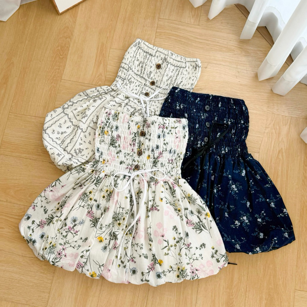 Áo Ống Nữ Chấm Bi, Hoa Nút Nhựa Đính Dây Giữa Ngực Form Bí Babydoll Bồng | BigBuy360 - bigbuy360.vn