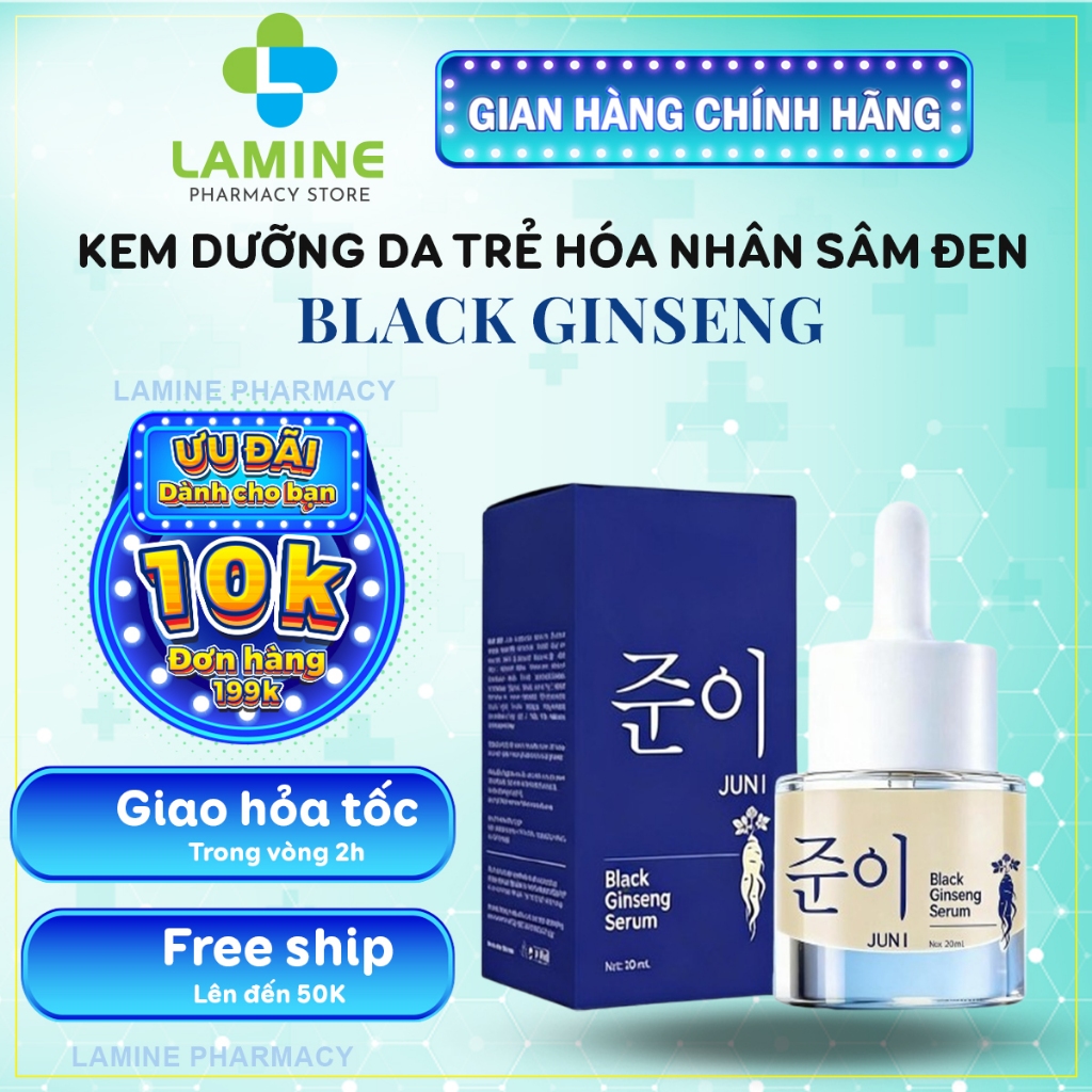 Serum Trẻ Hóa Nhân Sâm Đen Black Ginseng - Serum Black Ginseng JUNI Dưỡng Sáng DaDa Sáng Mịn, Giảm N