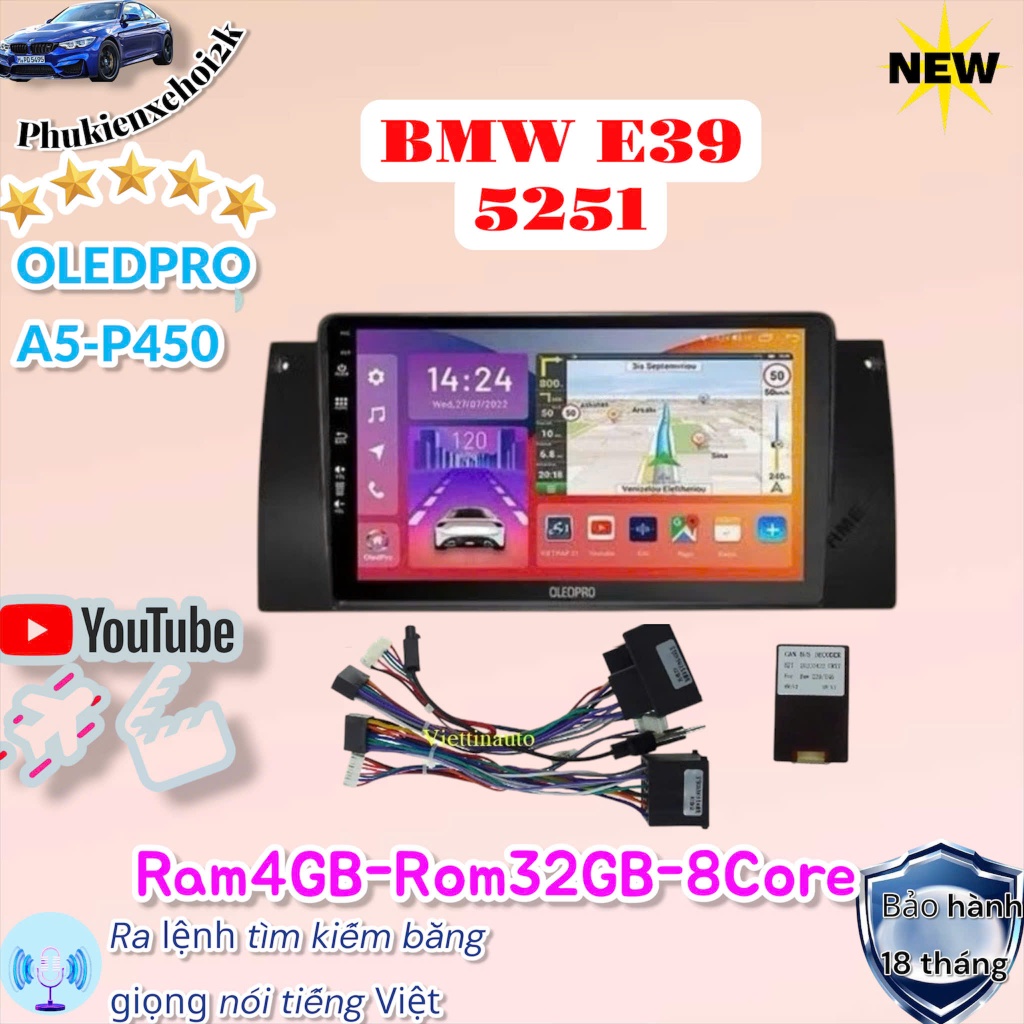 Combo  Màn Hình Android OLEDPRO A5  ram 2gb rom 64gb 8 core theo xe BMW E46 - 3251, kèm dưỡng 9 inch
