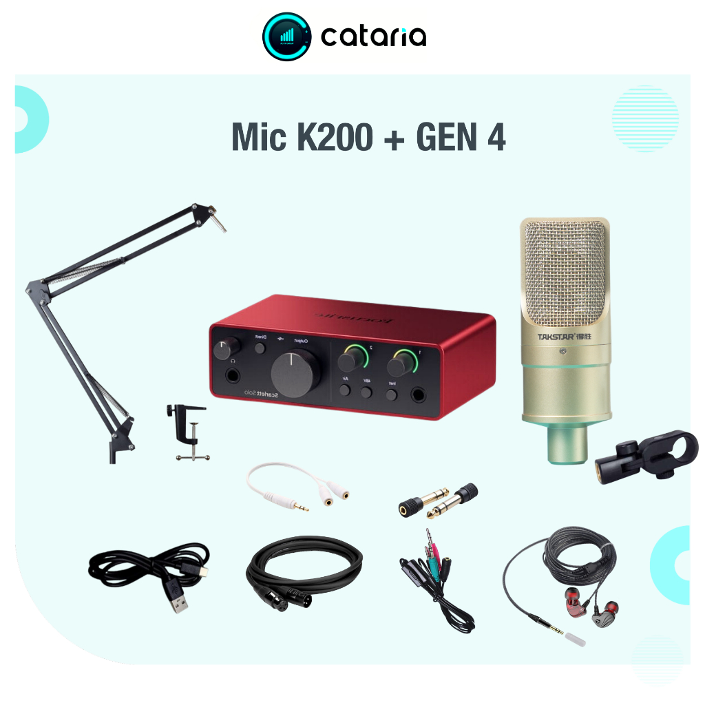 Bộ Mic Live Thu âm Cao Cấp Mic K200 Cùng Sound Card Focus SoLo Gen 4 Tặng Tai Nghe Đèn Live Cataria