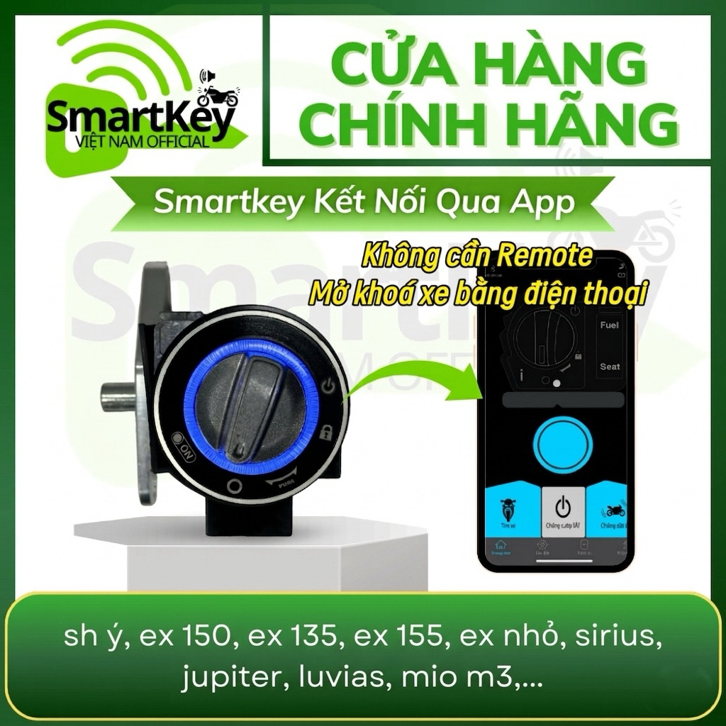 Smartkey APP Kết Nối 📱SH Ý,EX135/150/155,MIO M3,SIRIUS FI,LUVIAS,JUPITER Thay Thế Ổ Khoá Cơ